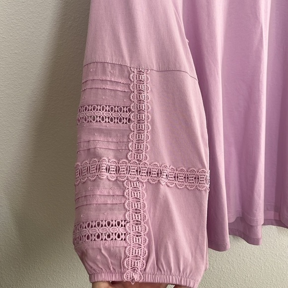 Talbots Cotton Spring Lace Trim Sleeve Top NWT Size Large - Picture 3 of 6